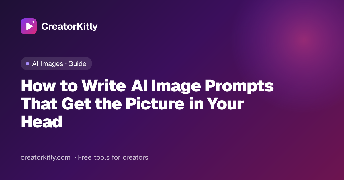 Cover image for the CreatorKitly guide on how to write AI image prompts with a formula and examples